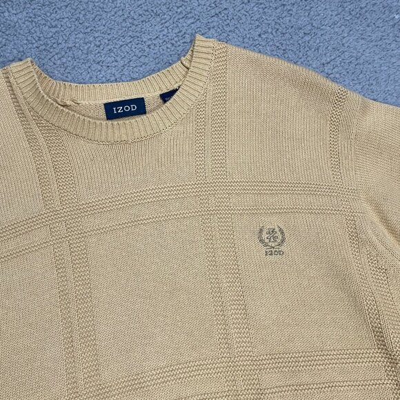 VTG Izod Sweater Men XL Yellow Block Pattern Knit Crewneck - Picture 1 of 8